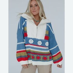 POL Colorful Patterned Women's Sweater medium